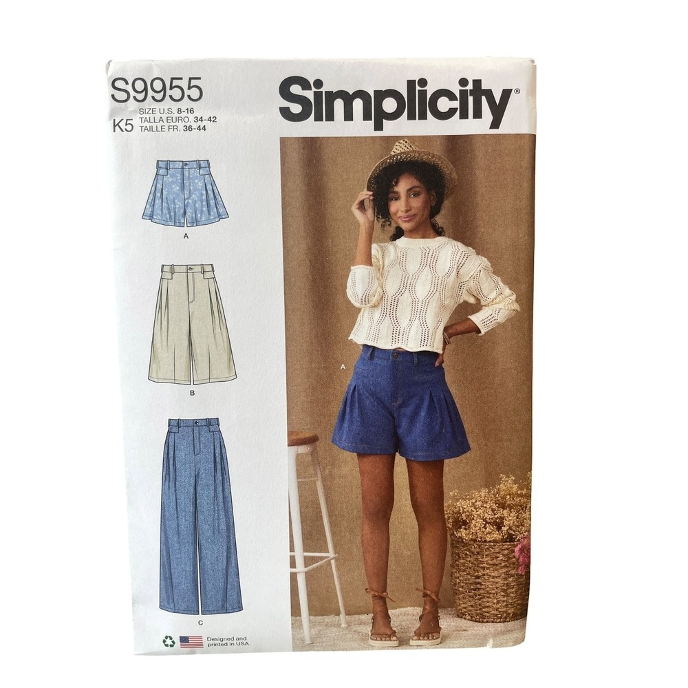 Simplicity S9955 Misses Shorts Pants 8-16 Pleated Wide Leg Modern